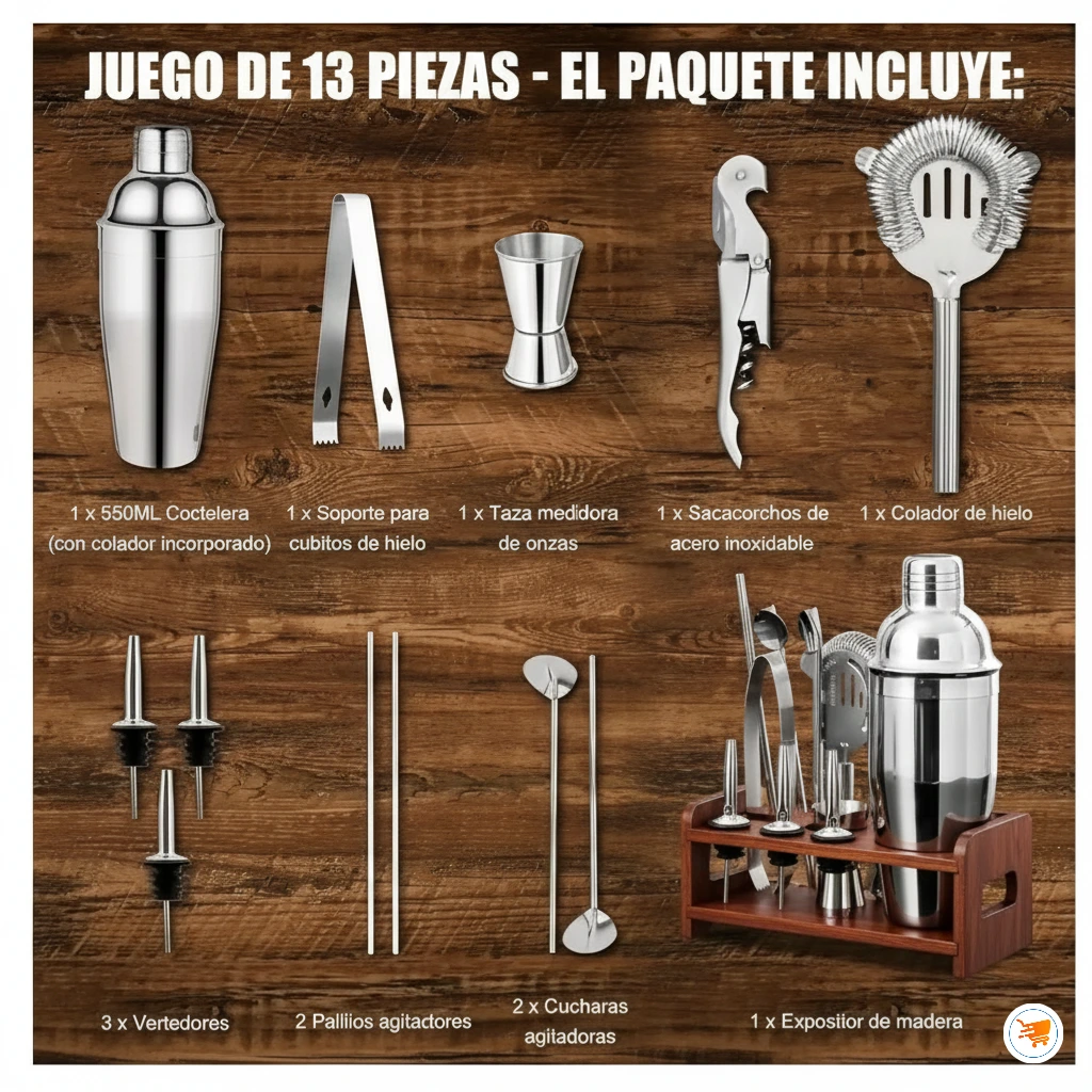 Kit de Coctelería Profesional en Acero Inoxidable