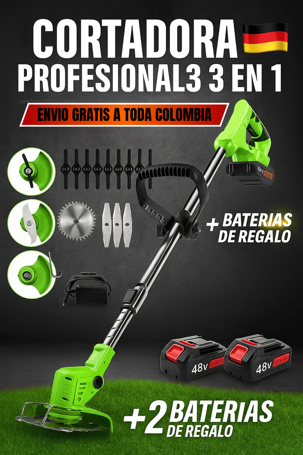 Cortadora Inalámbrica Profesional 3 en 1 Alemana (Incluye 2 Baterías + 10 Cuchillas de Regalo)
