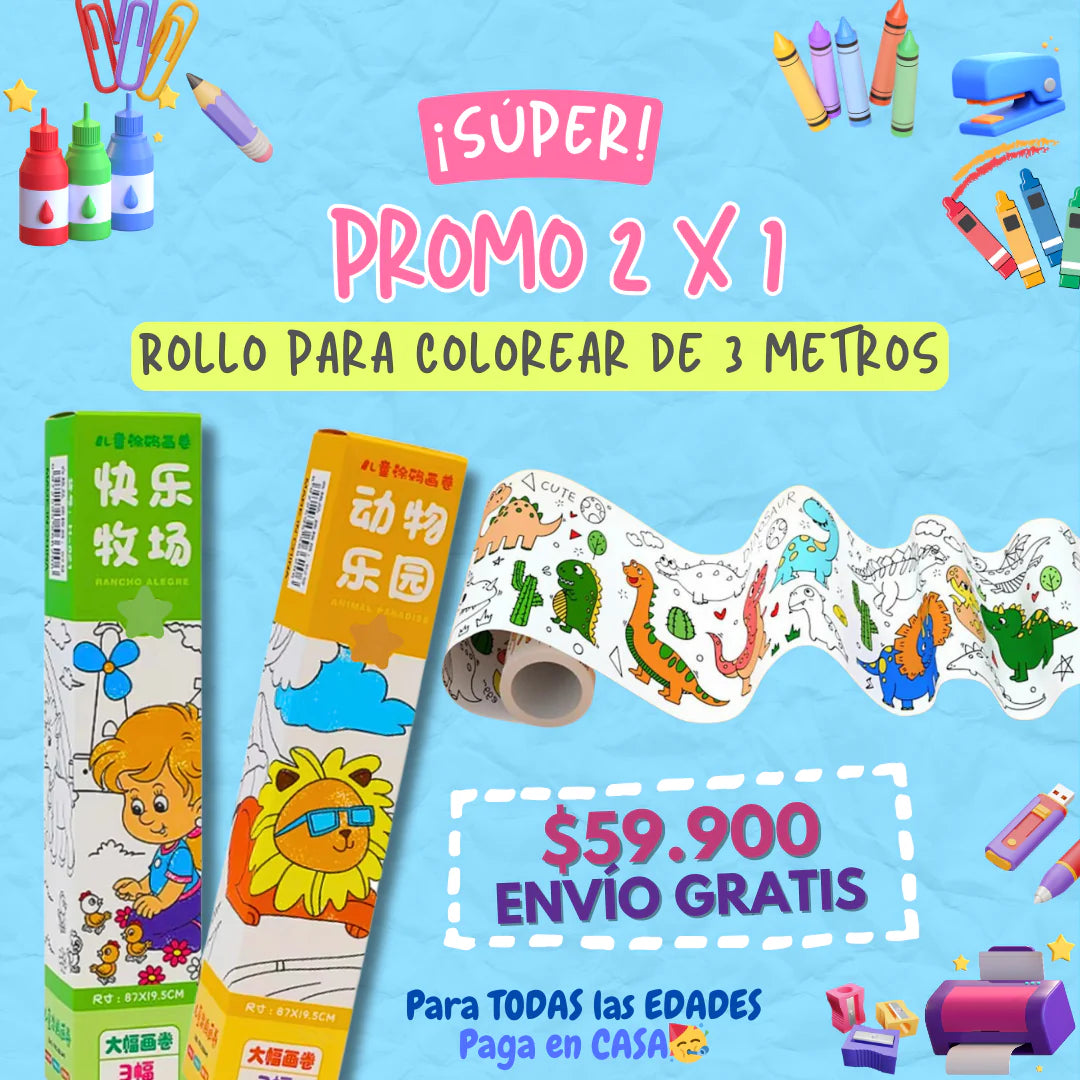 Rollo Gigante para Colorear de 3 Metros – Diversión Creativa para Niños